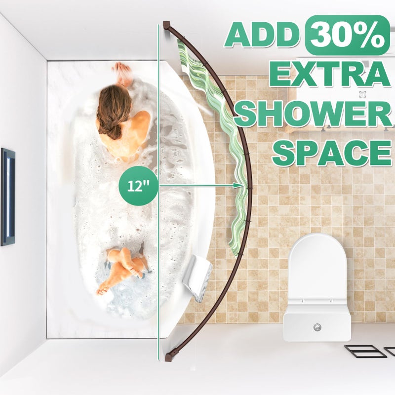 PrettyHome Curved Shower Curtain Rod For Bathroom 38-72 Inches, Adjustable Length, Curved Shower Rod, Metal Rods&Brackets, Round Shower Curtain Rods, Rotate Bracket For Large Shower Space, Need Drilling, Bronze - Image 2